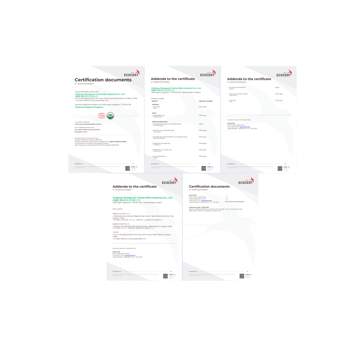 旺源驼奶连续第5年获得美国USDA有机认证！